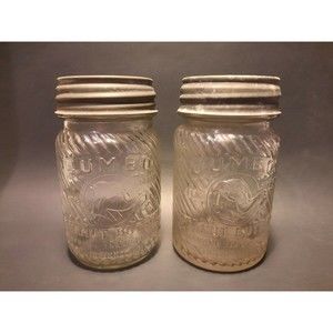 Vintage Lot 2 JUMBO PEANUT BUTTER Jars 1 lb Frank Tea Spice Co Children zinc